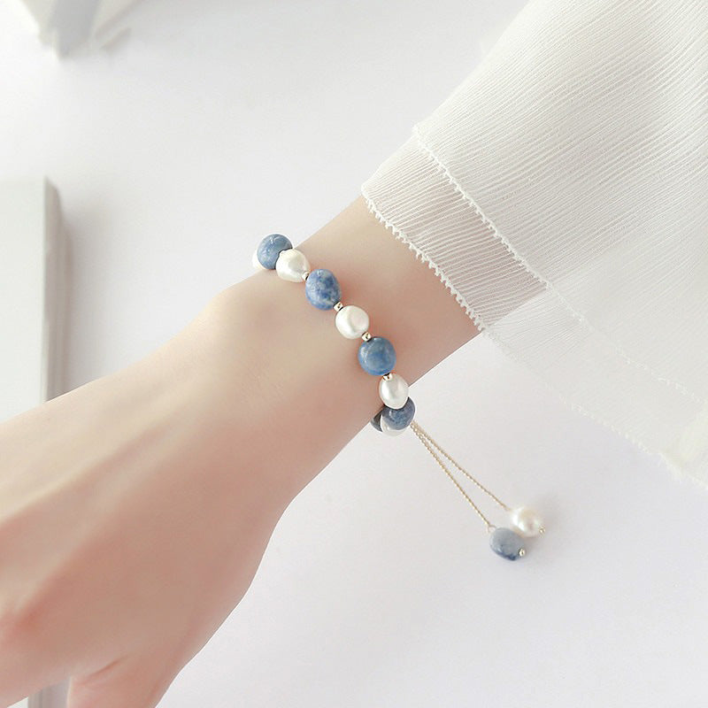 Blue Aventurine Freshwater Pearl Crystal Bracelet For Women