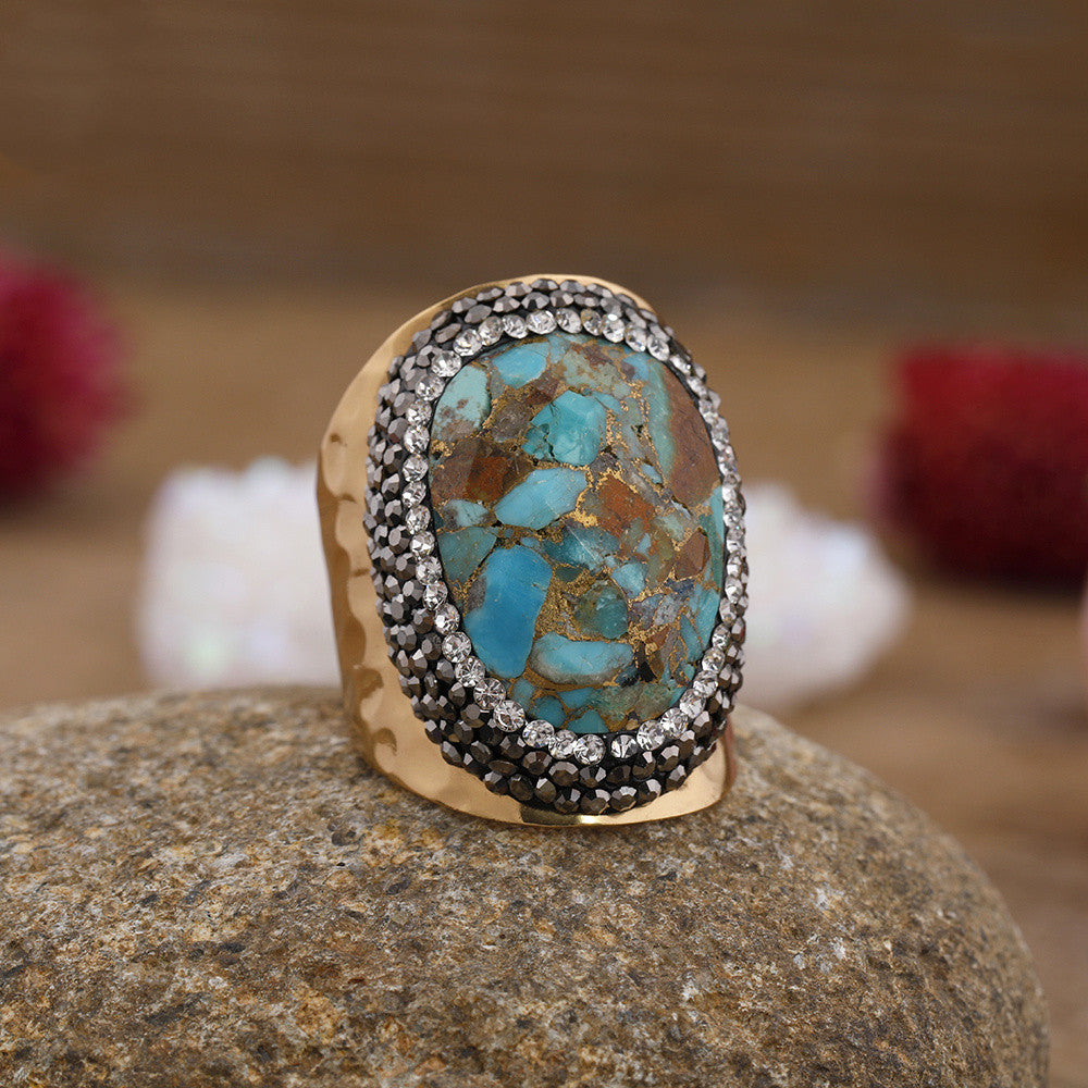 Damen Strass Natur Türkis Ring Schmuck