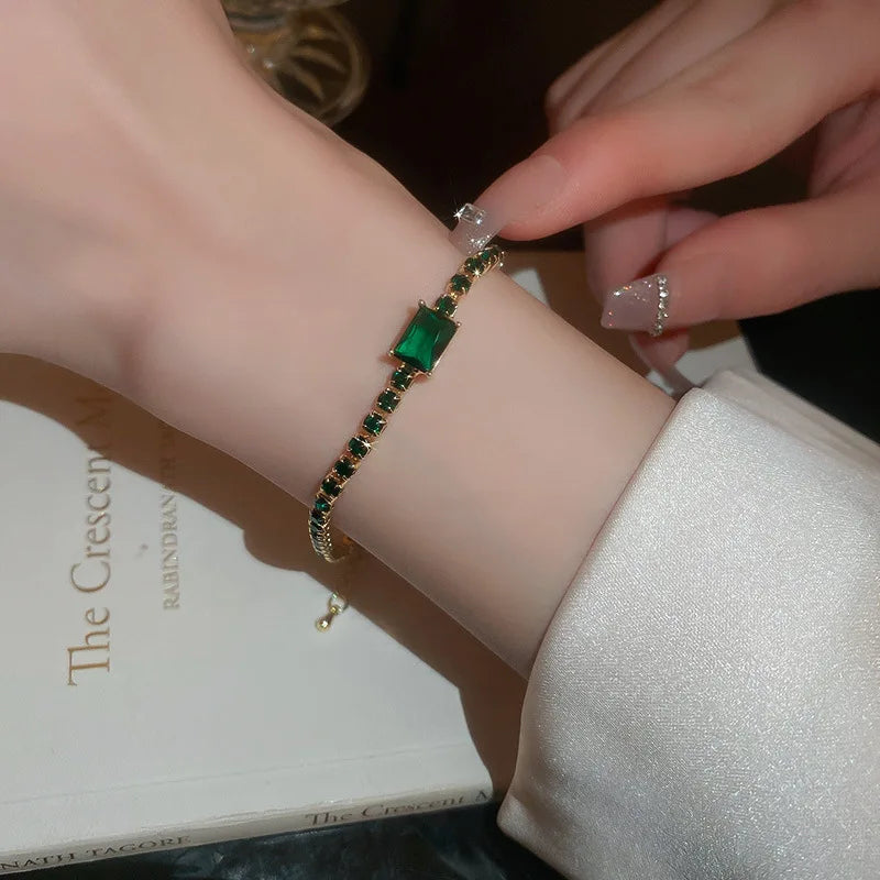 Joyería de moda, pulsera geométrica cuadrada de circonia, pulsera elegante de corazón, moda coreana, lujo ligero para celebridades de internet