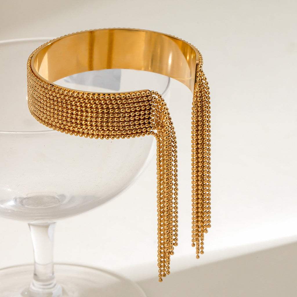 Pulsera de borla abierta de acero inoxidable nicho