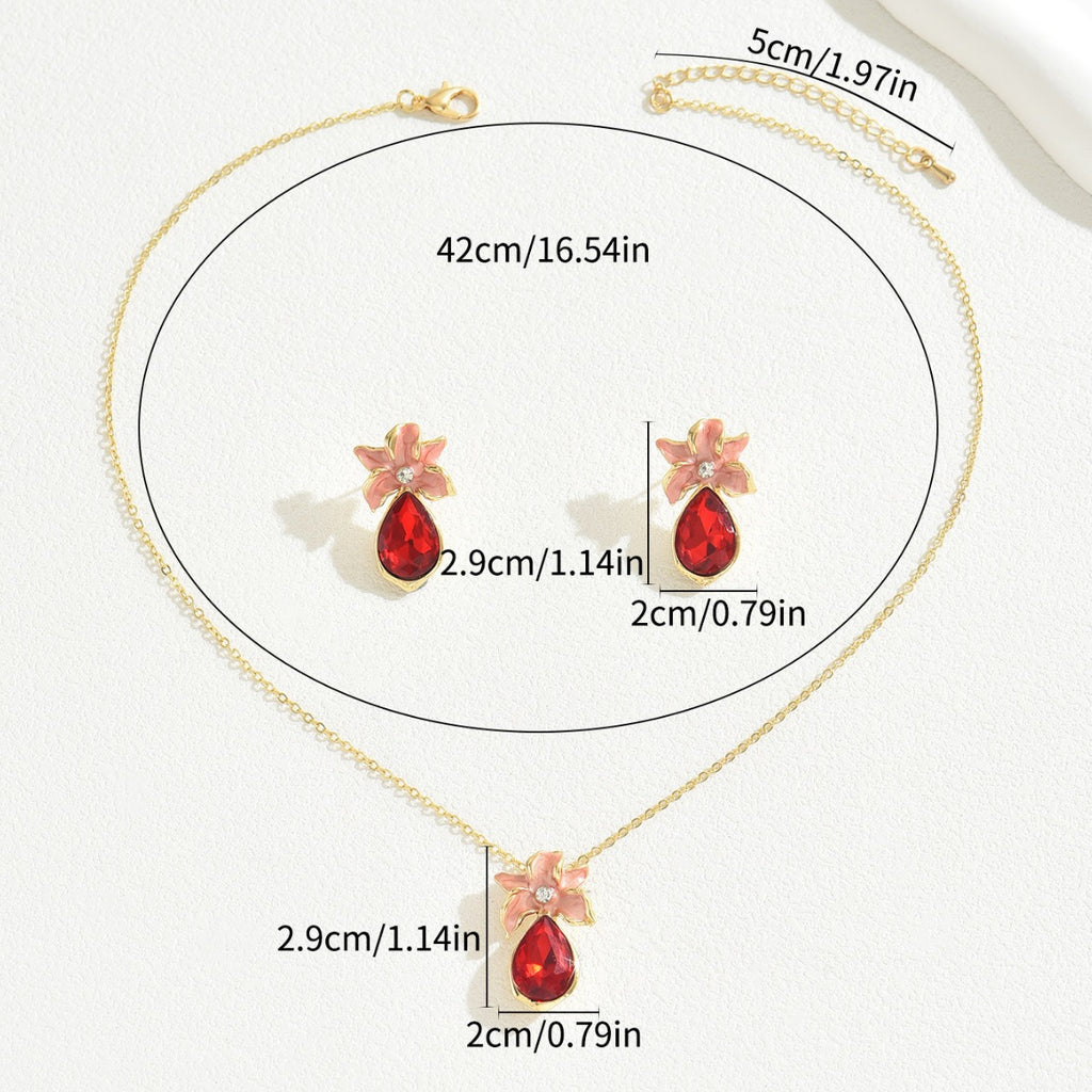 Schmuck-Set mit Blumenkette und Ohrringen, eingelegt mit Zirkon