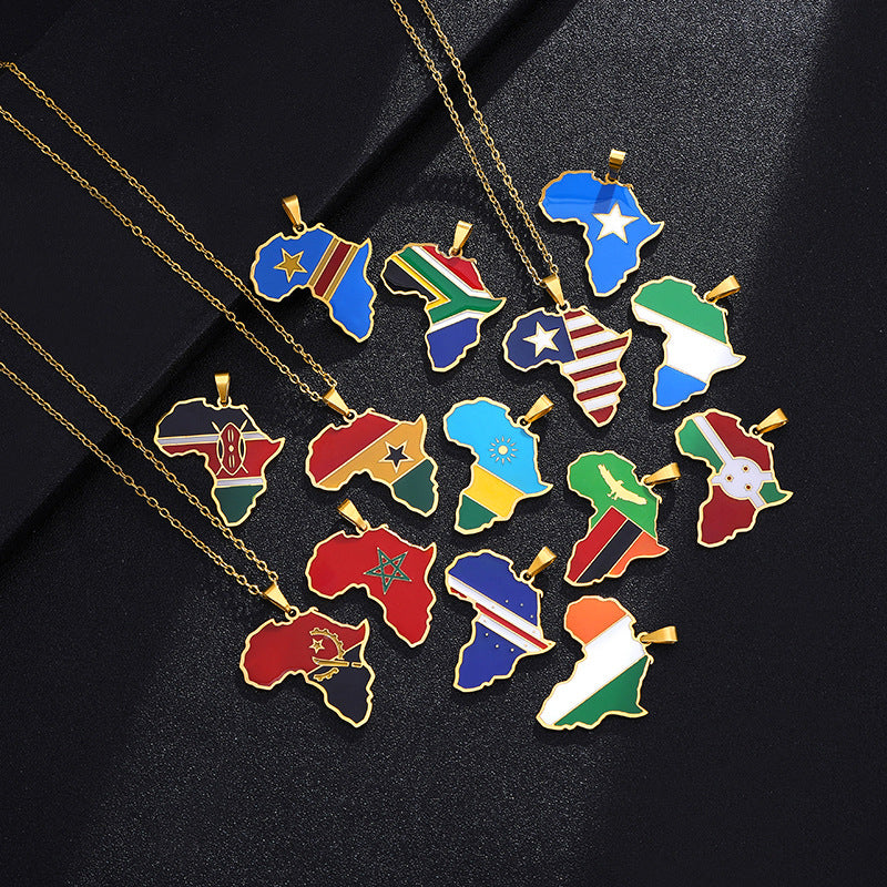 Collar con Colgante de Mapa de África Acero Inoxidable Joyería Ghana Nigeria