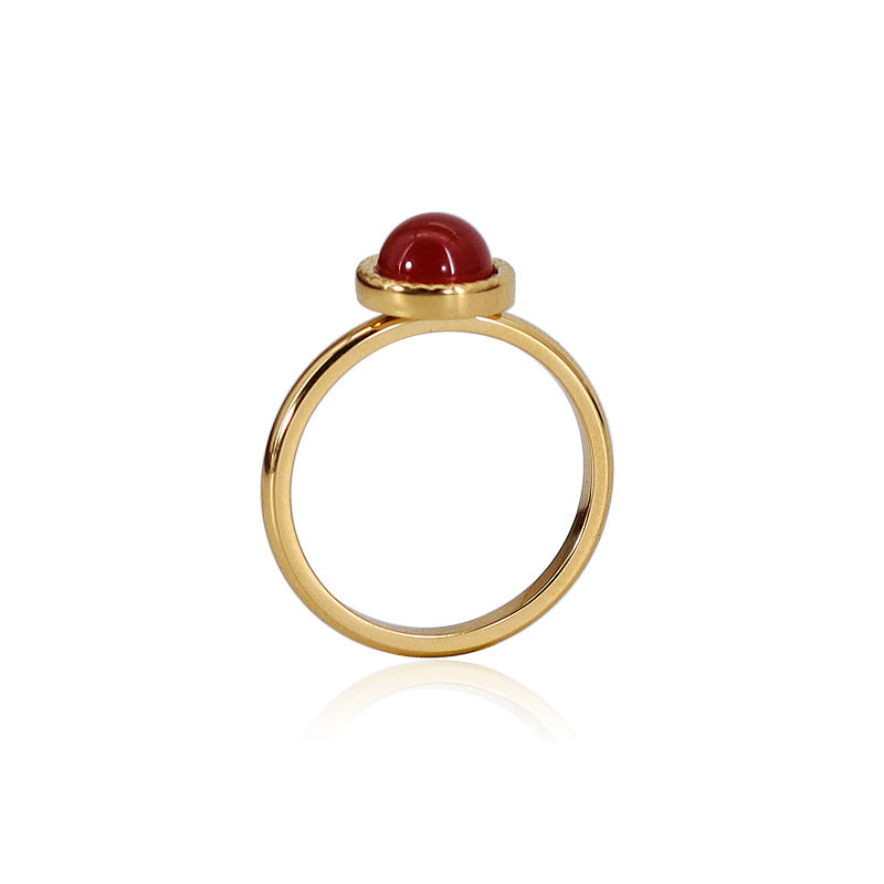 Joyería de moda Anillo de acero de titanio con incrustaciones de piedras naturales coloridas, chapado en oro de 18 quilates, pulsera de ágata roja, cristal rosa, amatista, azul San, joyas para mujer
