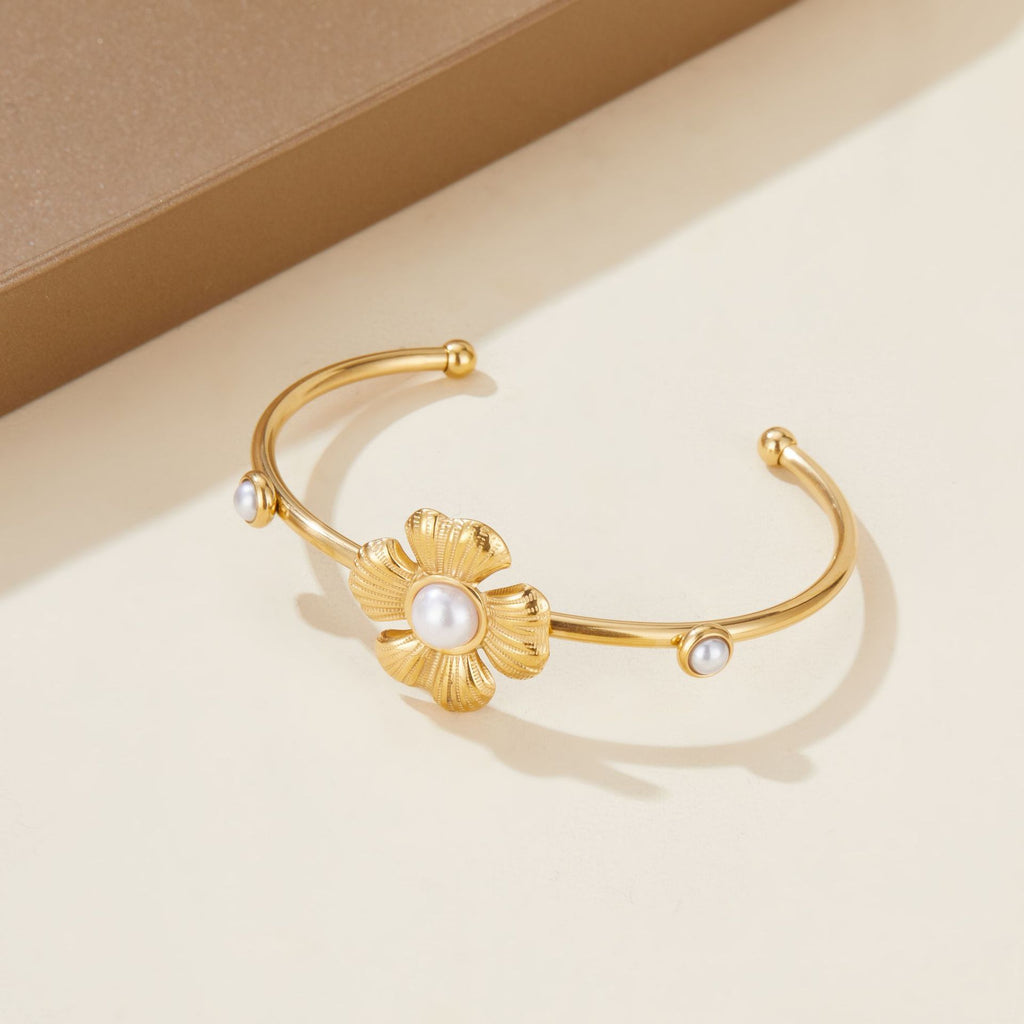 Stylisches Öffnungsarmband Damen Perle Schleife