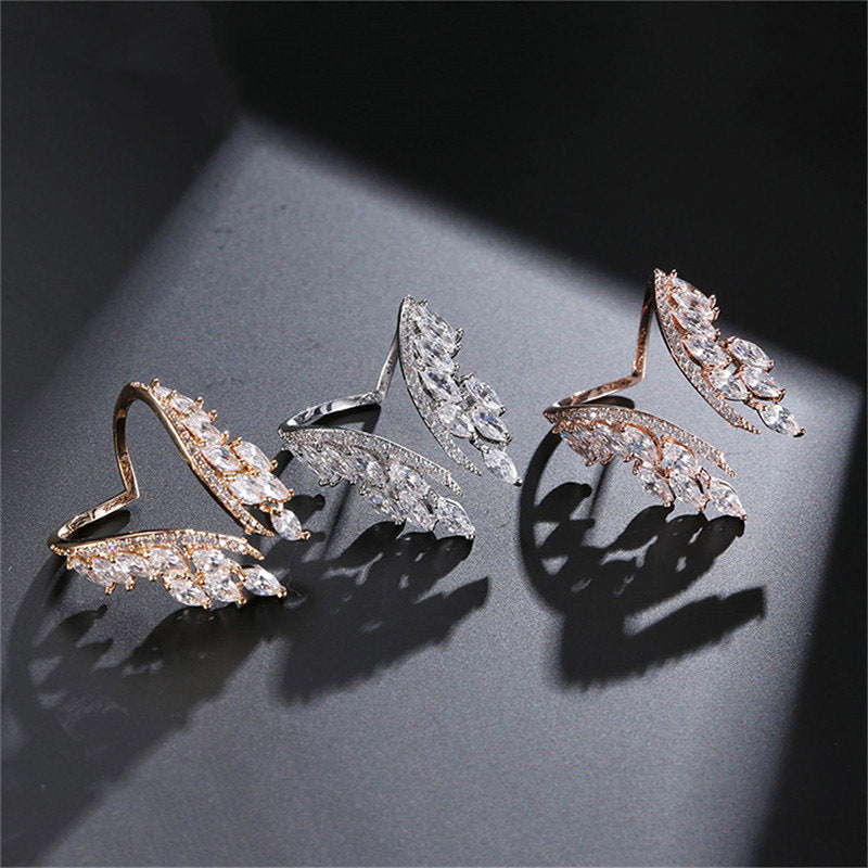 Kreativer offener Ring mit Engelsflügeln, exquisite Damen-Strass-Ringe, personalisierter Schmuck