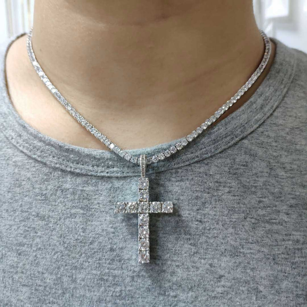 Massiver großer Kreuzanhänger Mikro-besetztes Hip-Hop-Collier