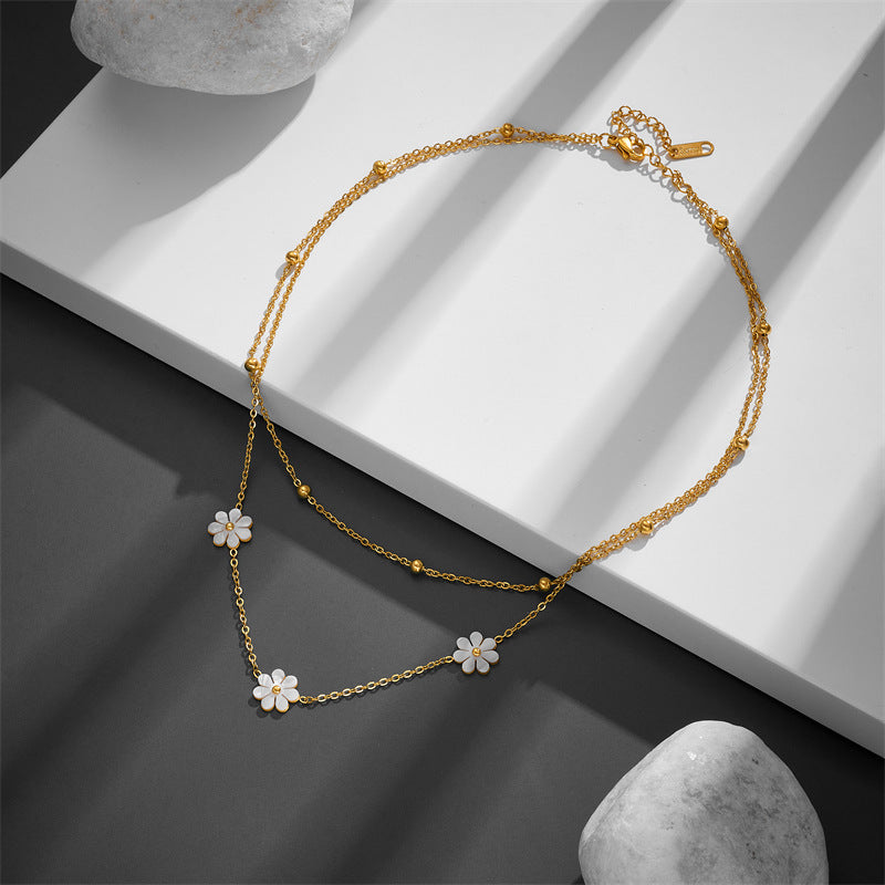 Modeschmuck Edelstahl Blumen Gänseblümchen-Halskette Doppellagige Halskette Ohrringe Schmuckset