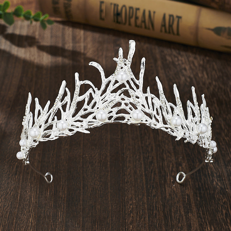 Retro Bridal Crown Alloy Minimalist Baroque Headband With Pearl Accents