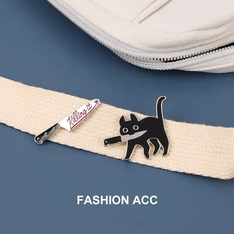 Schwarze Katze Messer Brosche Süße Persönlichkeit Original Abzeichen Cartoon Metall Accessoires