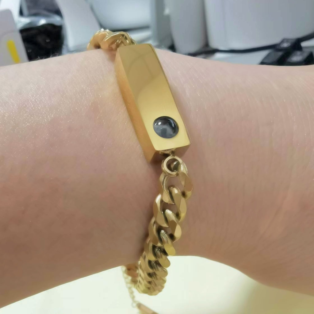 Pulsera de proyección de foto a color para parejas de acero de titanio