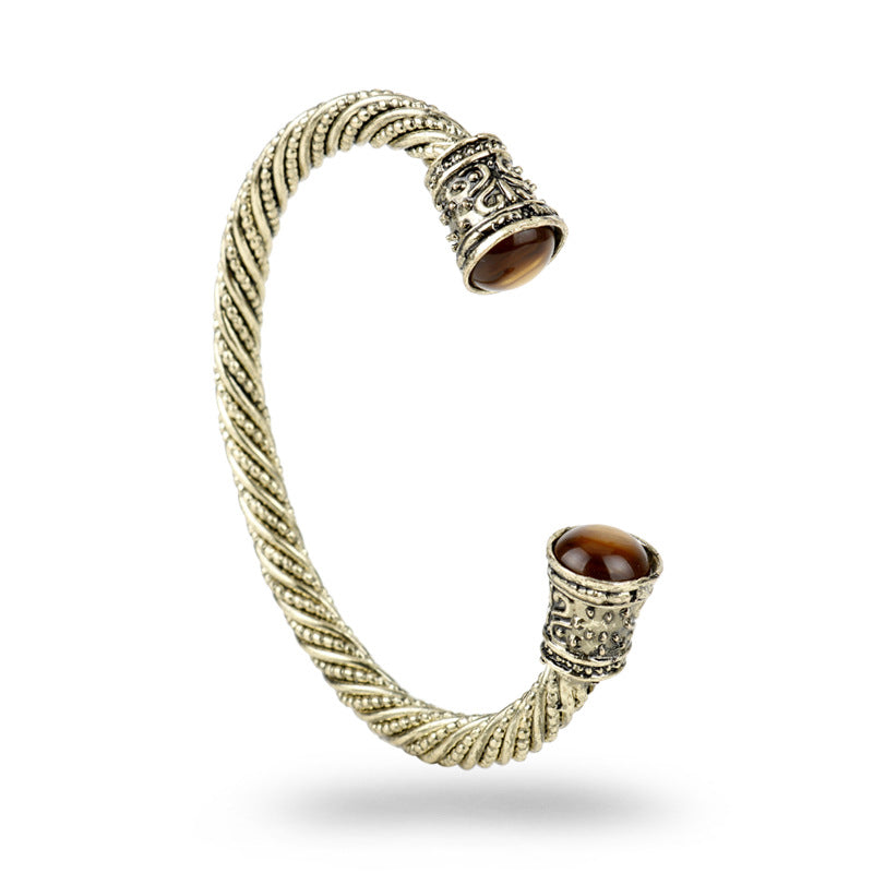 Pulsera Vikinga Nórdica de Rayas Doradas Antiguas Dominantes, Pulsera de Ojo de Tigre