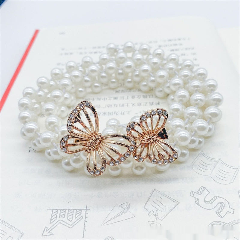 Joyería de moda para mujer, cadena de cintura con perlas blancas