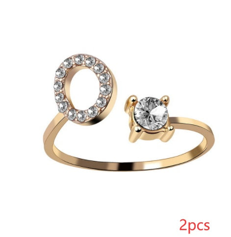 Nuevo Diseño Anillo Ajustable con Letra Inicial 26 Joyería de Moda para Mujeres Joyería Simple y Elegante