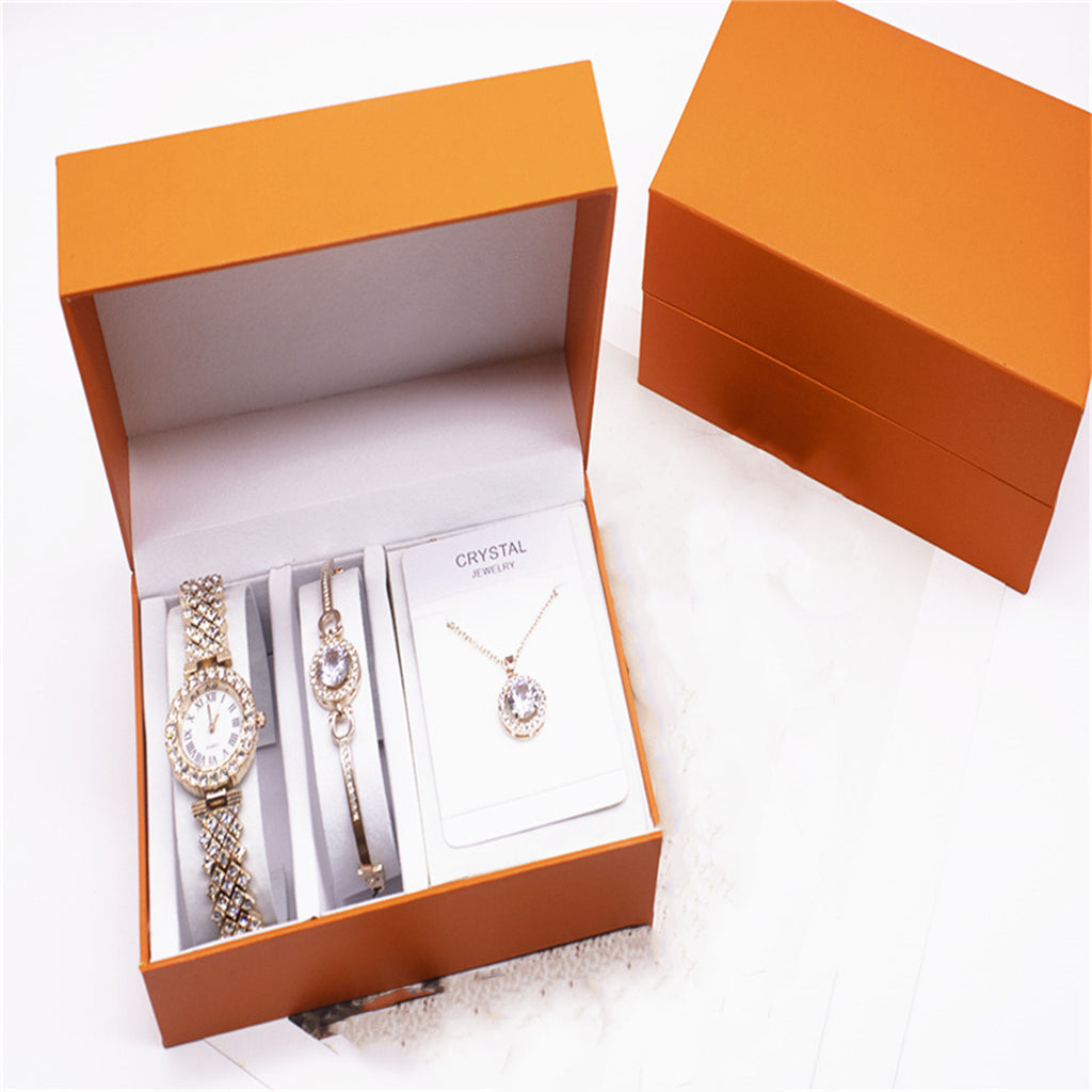Juego de reloj de 3 piezas con pedrería, pulsera y collar