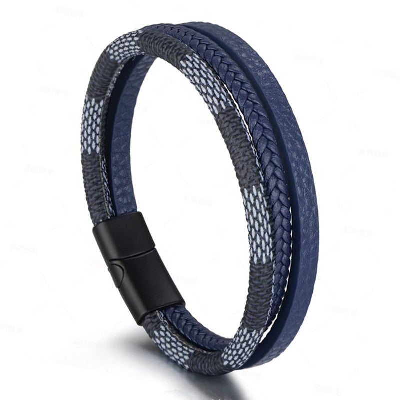 Men's Layered Retro Retro Patterns Leather Bracelet