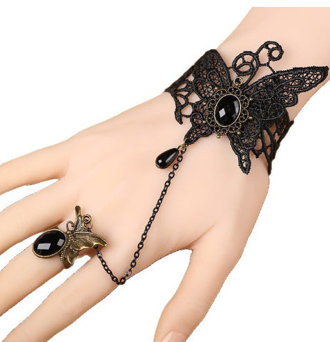 Pulsera de engranajes mecánicos con reloj y encaje integrado retro