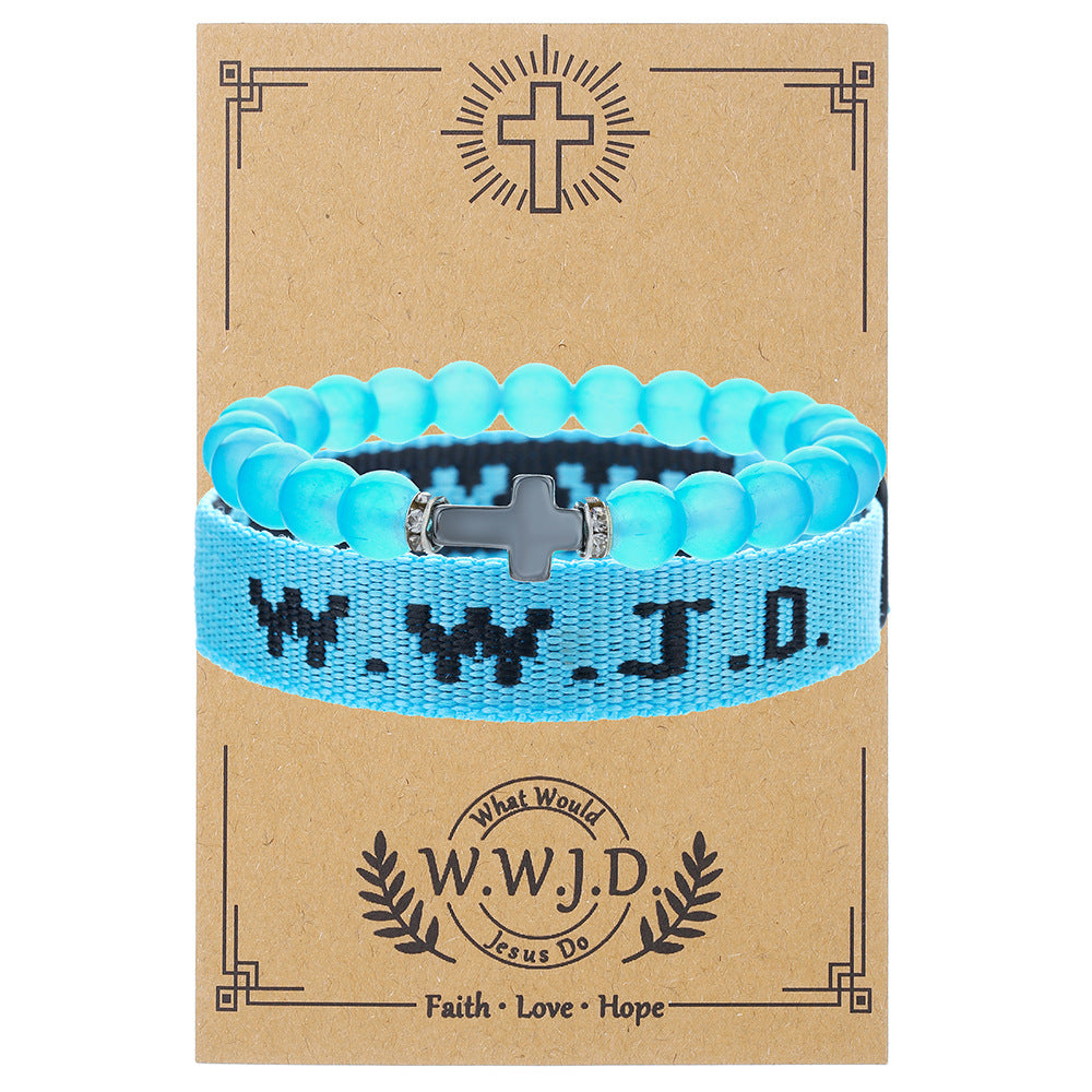 WWJD Letter Bracelet Turquoise Cross Charm Bracelet