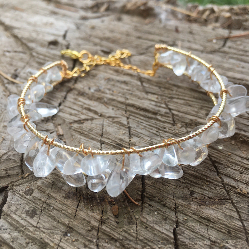 Pulsera de cuentas de hilo de cristal natural para joyería de moda, bricolaje, irregular para mujer