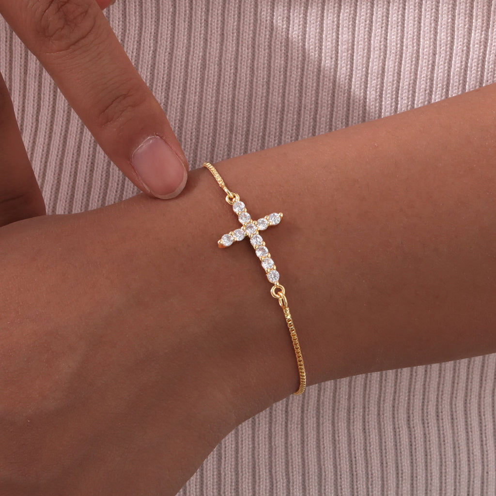 Damenmode Zirkon Kreuz Verstellbares Armband