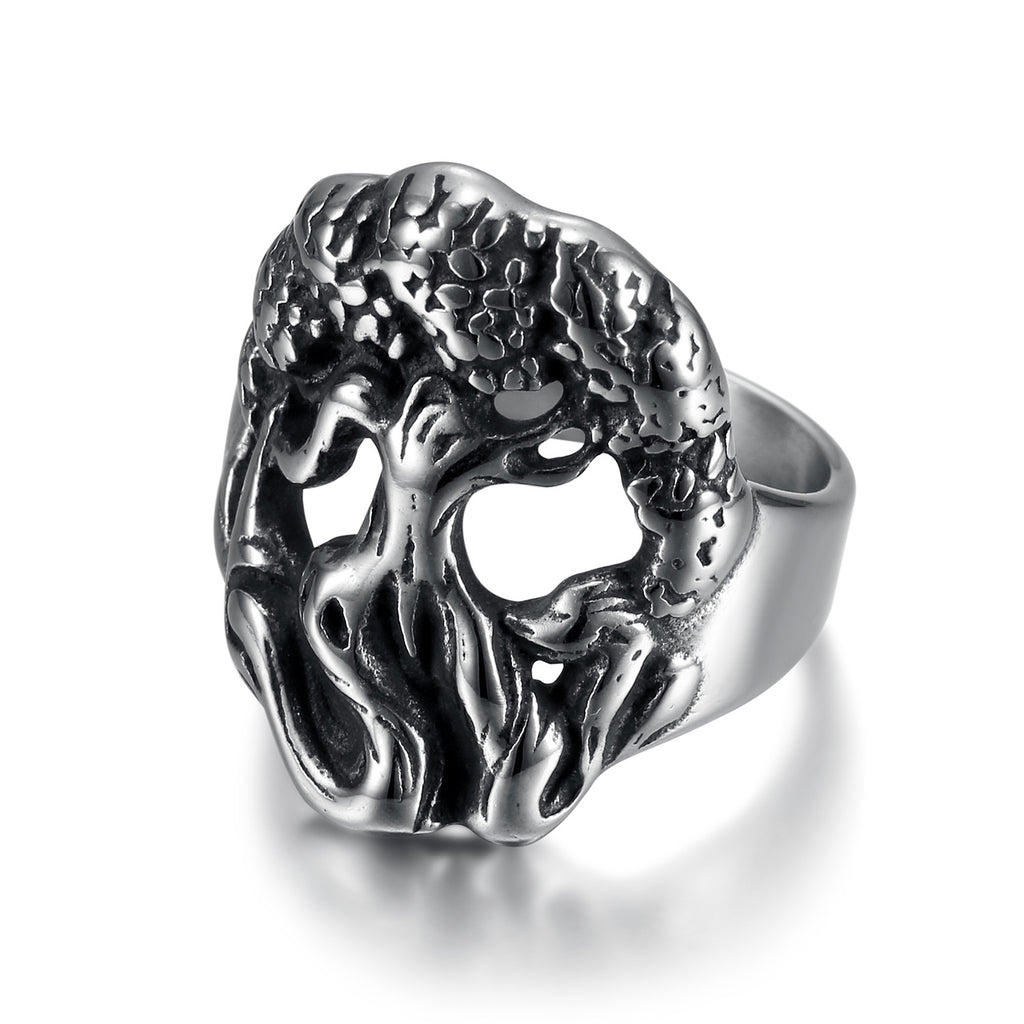 Anillo de titanio con tótem religioso en forma de árbol de la vida
