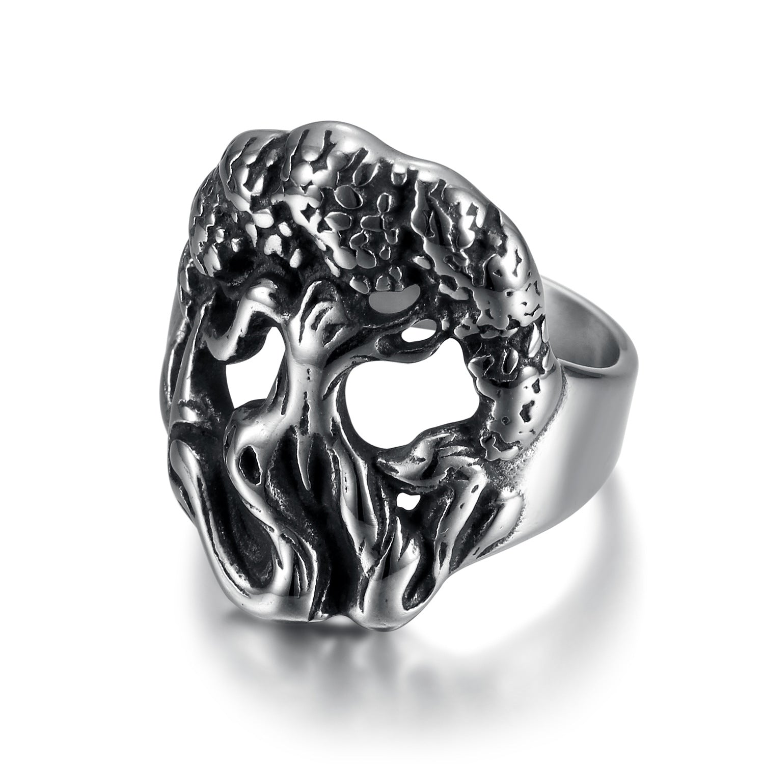 Anillo de titanio con tótem religioso en forma de árbol de la vida