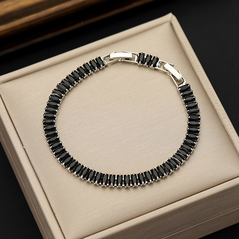 Rectangular Zircon Bracelet Extended Buckle Adjustable Length Tennis Chain