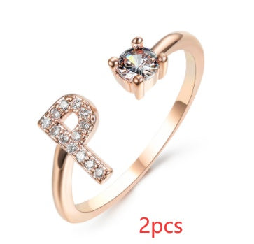 Nuevo Diseño Anillo Ajustable con Letra Inicial 26 Joyería de Moda para Mujeres Joyería Simple y Elegante