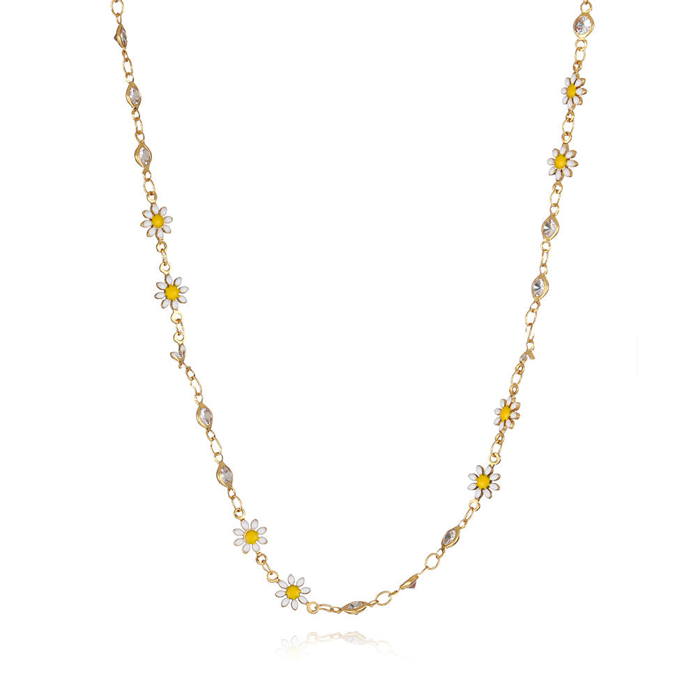 Stainless Steel Ornament Temperament Colorful Oil Necklace Little Daisy Necklace