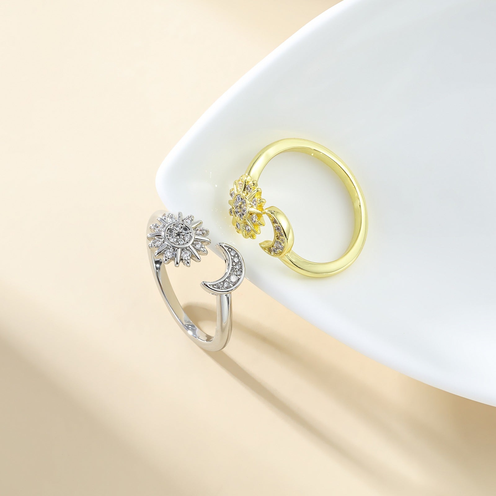 Anillo Abierto Ajustable de Estrella y Luna con Diamantes de Imitación, Anillos de Pareja con Personalidad de Moda para Joyería de San Valentín