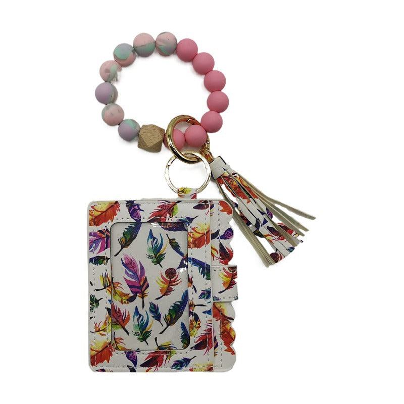 Llavero de pulsera de cuentas de silicona con estampado de leopardo