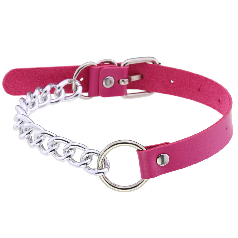 Collar gargantilla de cuero con aro y anilla en O