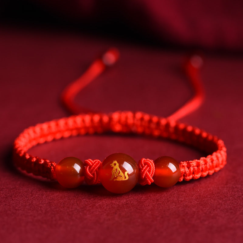 Zodiac Red Rope Bracelet Natural Red Agate