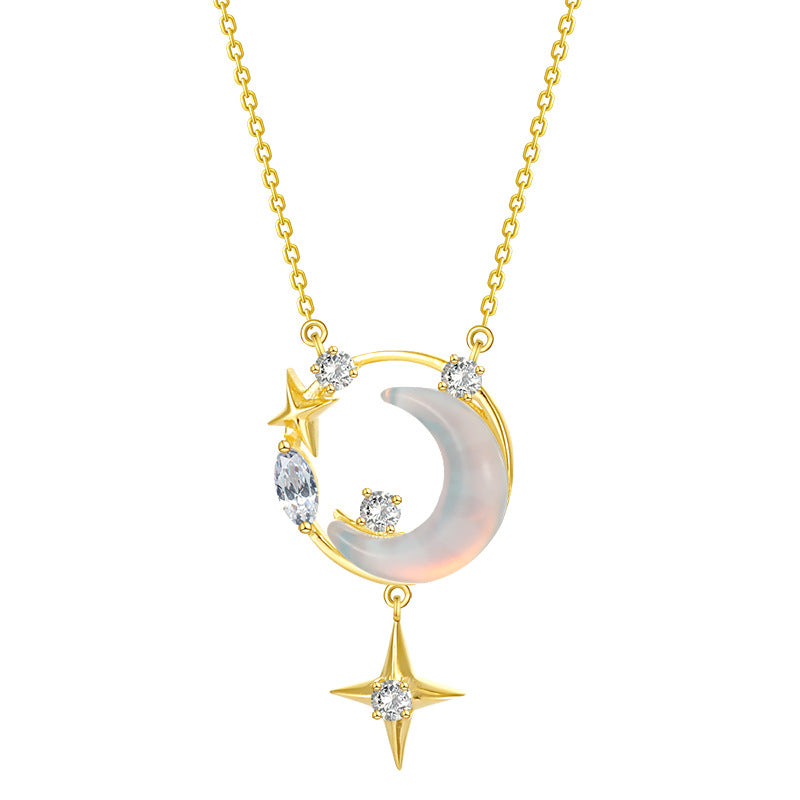 S925 Sterling Silber Stern Mond Halskette Damen Leichte Luxus-Minderheiten-Schlüsselbeinkette