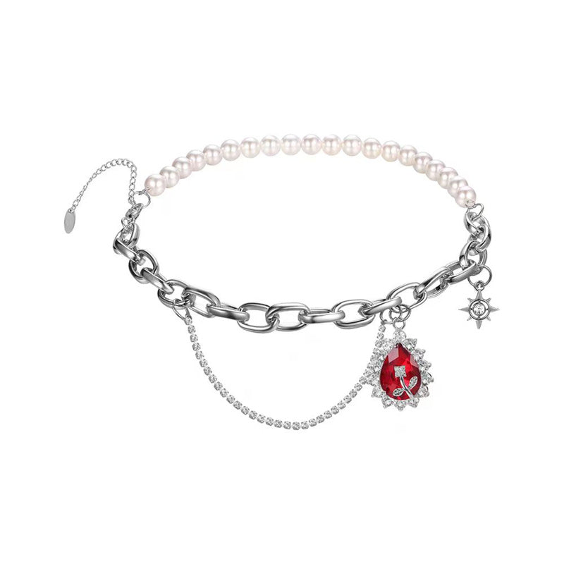 Damenmode Strass Spleißen Perlenkette
