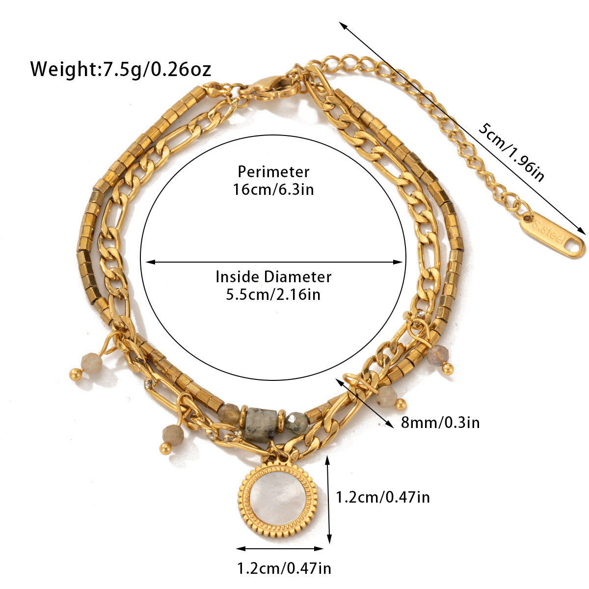 Pulsera bohemia de doble capa con cuentas de piedra natural