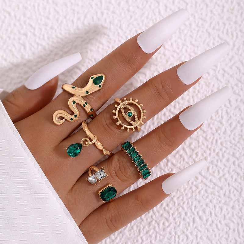 Ring-Set „Metal Emerald Diamond Love Palm“