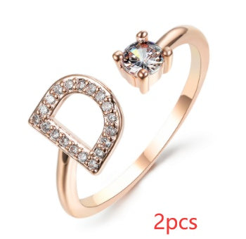 Nuevo Diseño Anillo Ajustable con Letra Inicial 26 Joyería de Moda para Mujeres Joyería Simple y Elegante