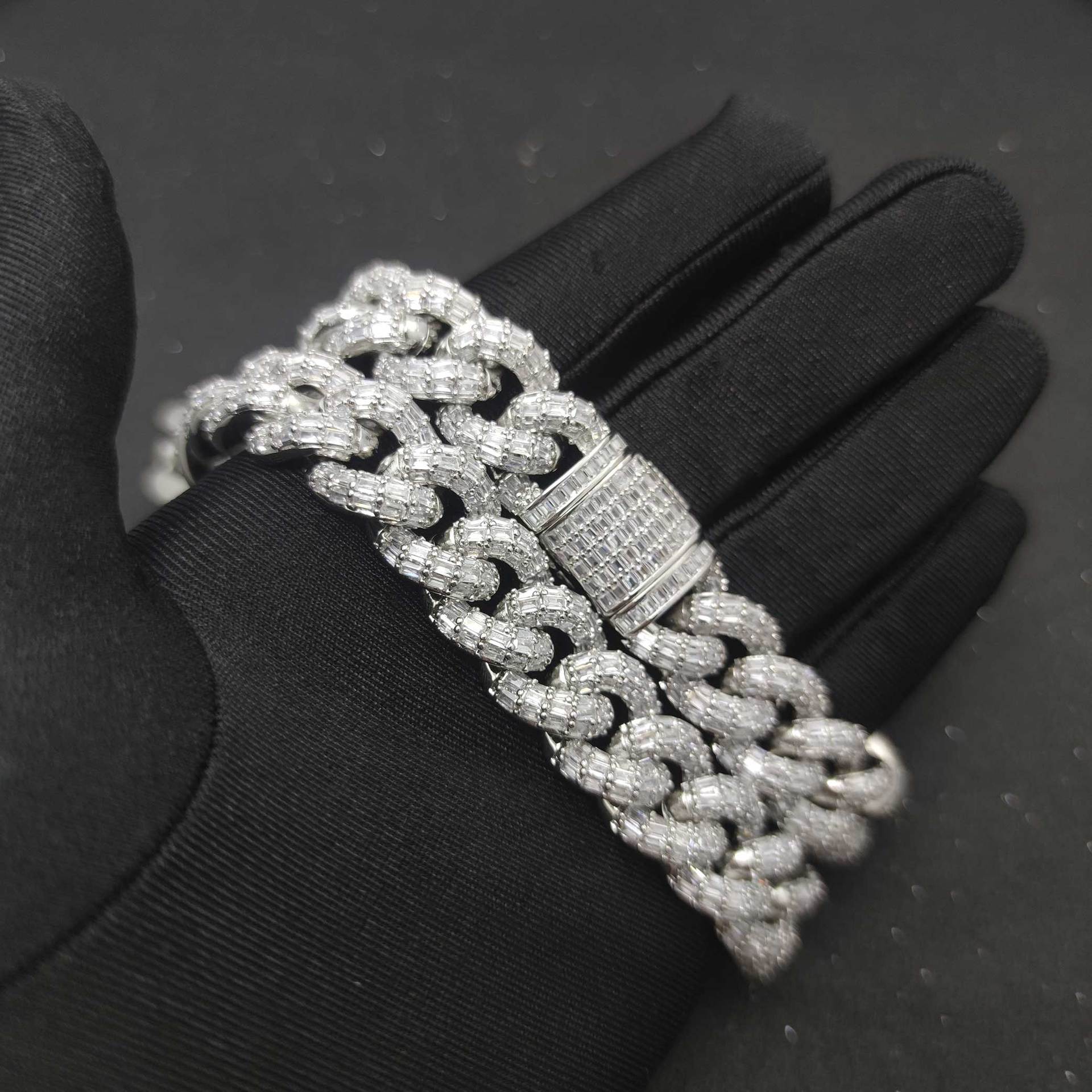 Hip Hop 15mm Dreireihige T-Square Cuban Kette Echt Vergoldet