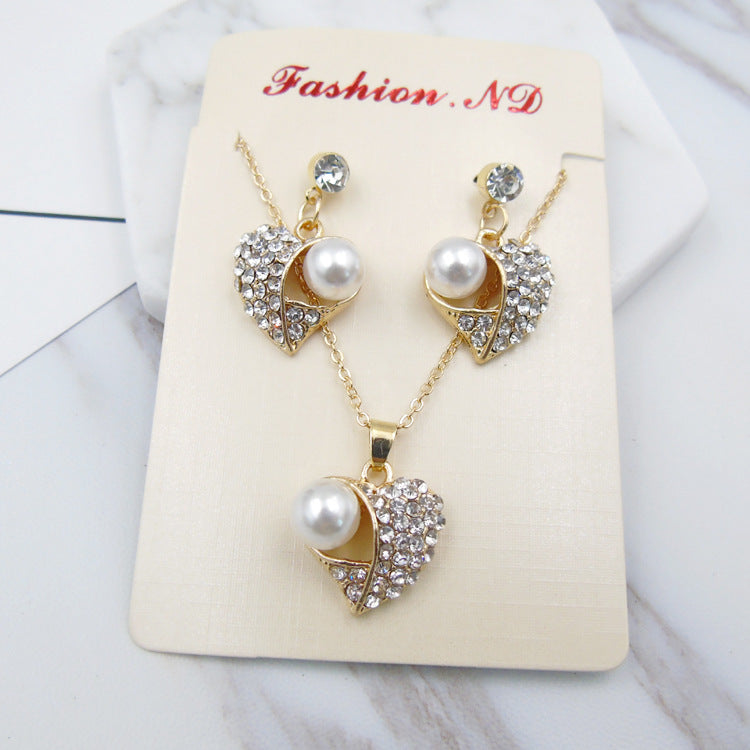 Mode Pfirsich Herz Perlen Schmuckset