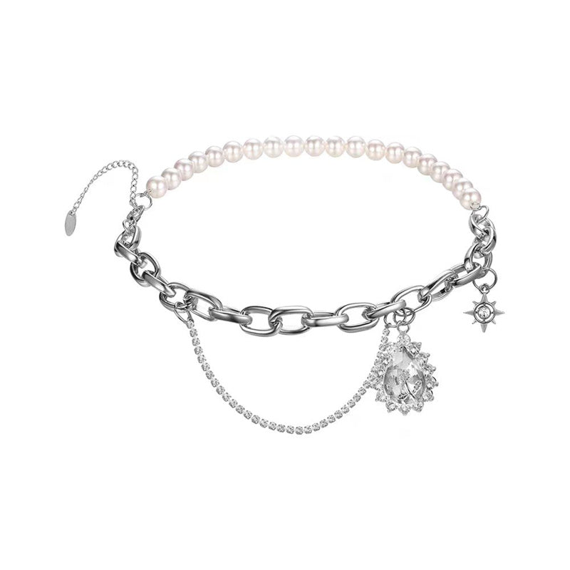 Damenmode Strass Spleißen Perlenkette