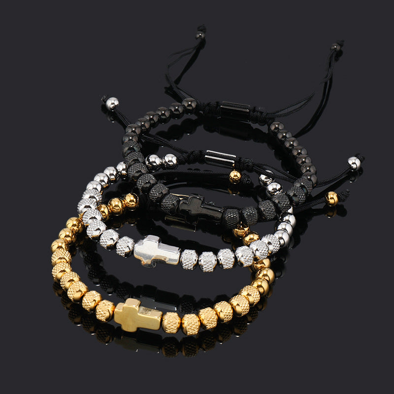 Herren Armband Edelstahl, Kreuz-Regal-Design, Kugel, größenverstellbar