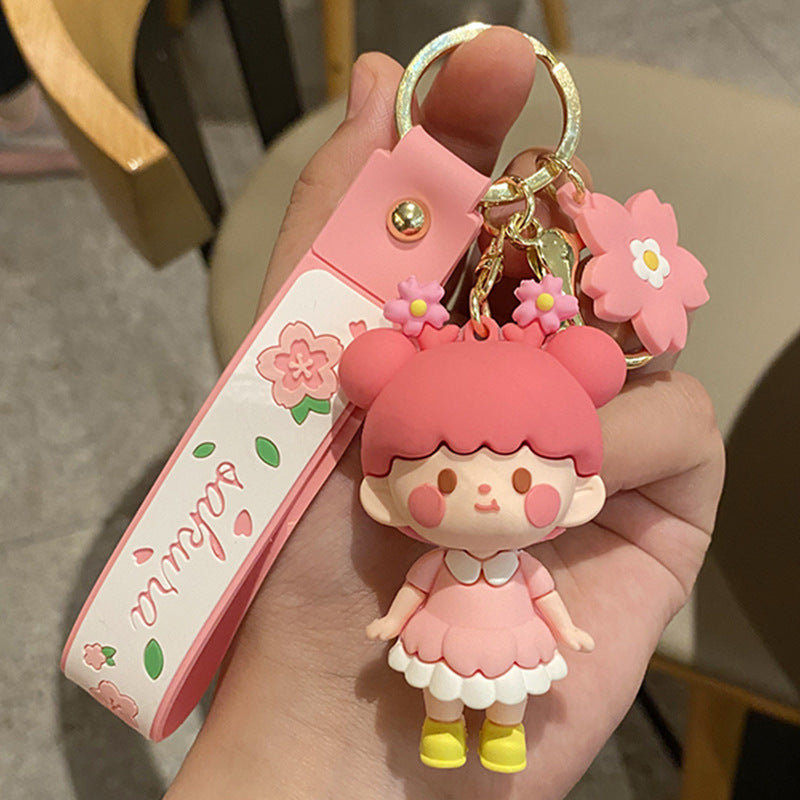 Nuevos Llaveros con Diseño de Muñeca de Niña con Flores de Cerezo