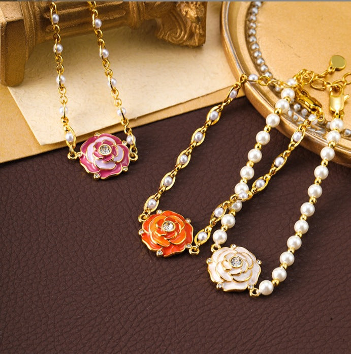Schlichtes Temperament Öltröpfchenglasur Blumen Schmetterling Perlenarmband
