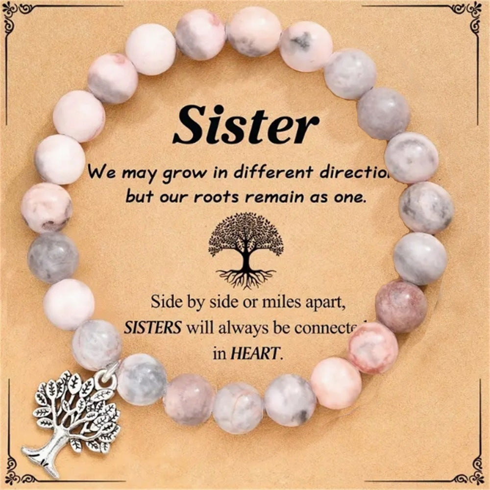Moda Piedra Natural Rosa Roja Cebra Árbol de la Vida Regalos Pulsera Hermanas Mayor y Pequeña Joyería de Cumpleaños Pulsera para Niñas Regalo para Niña Niño