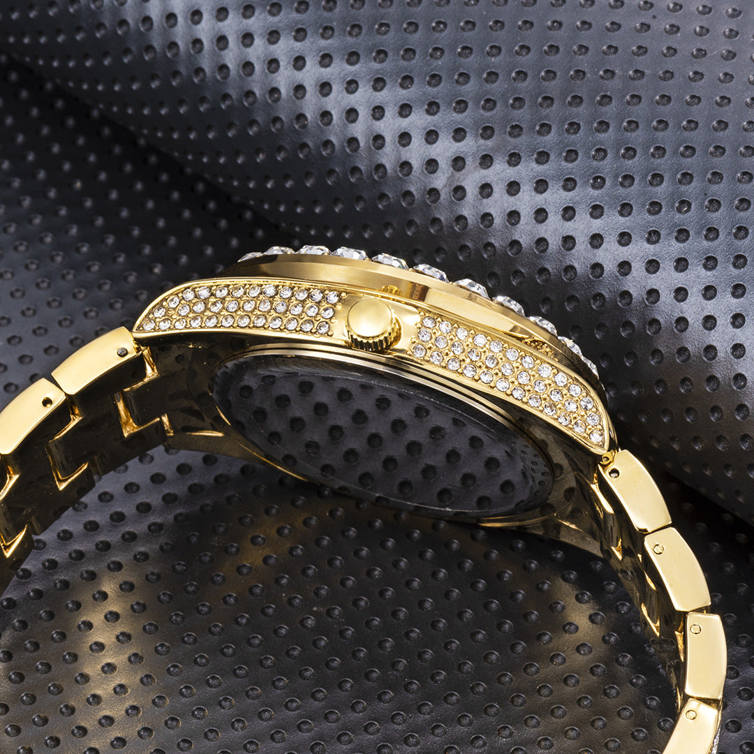 Reloj de esfera grande con diamantes de imitación a la moda