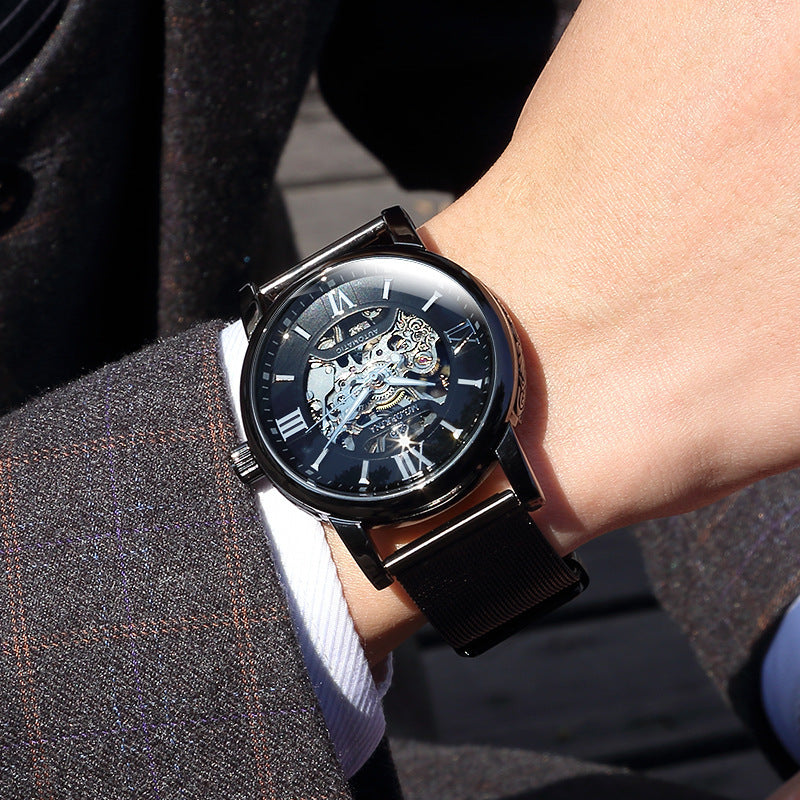Automatische Mechanische Herrenarmbanduhr mit gewebtem Netzarmband