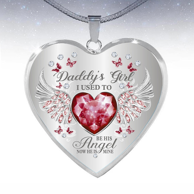 Collar de epoxy con colgante de corazón y alas de ángel con piedra de nacimiento de 12 colores