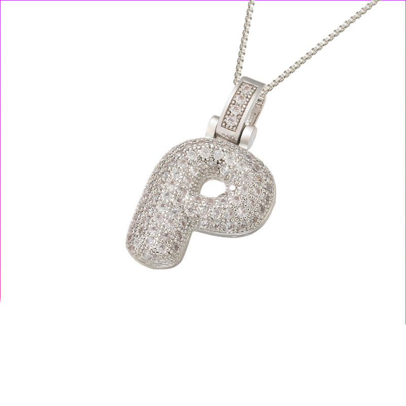 Schlüsselbeinkette Kupfer Mikro-intarsierte Zirkon 26 Buchstaben-Anhänger-Halskette für Frauen Geburtstag Schmuck Geschenke