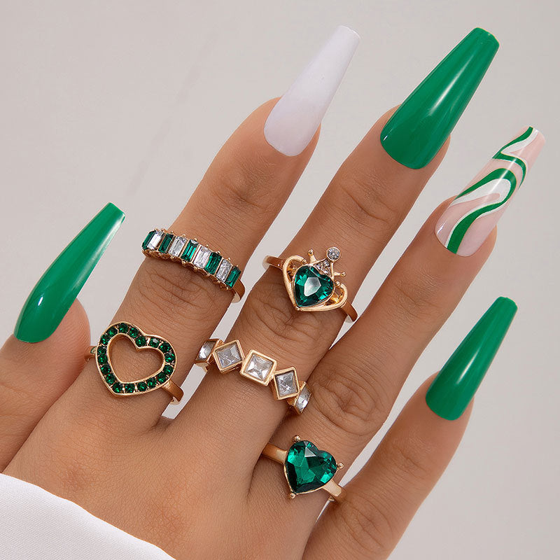 Ring-Set „Metal Emerald Diamond Love Palm“