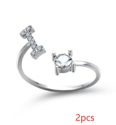 Nuevo Diseño Anillo Ajustable con Letra Inicial 26 Joyería de Moda para Mujeres Joyería Simple y Elegante
